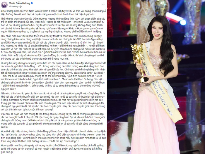 Bài viết đầy đủ của Hoa hậu Diễm Hương về phần ứng xử của Á hậu Tường San. Ảnh chụp màn hình