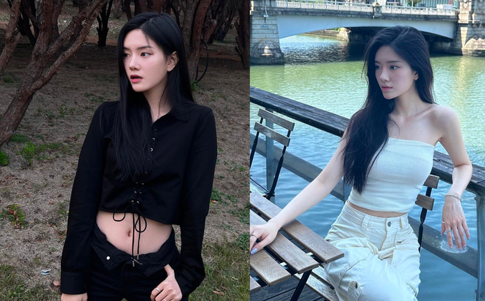 Lee Rayeon chuộng những mẫu áo croptop giúp cô khoe khéo vòng eo nhỏ xíu.