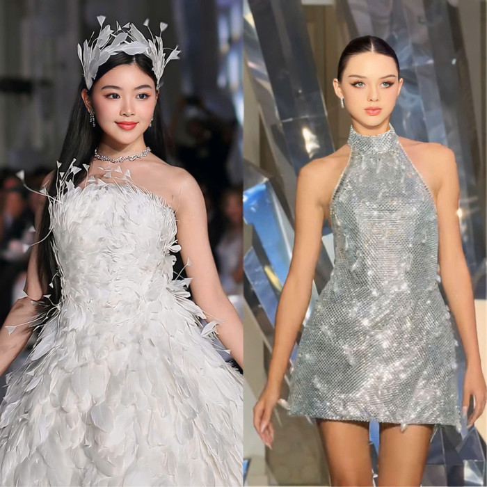 Con gái Quyền Linh trình diễn ở vị trí quan trọng, còn vợ Bùi Tiến Dũng catwalk ở vị trí người mẫu thông thường cùng trong một show thời trang. 