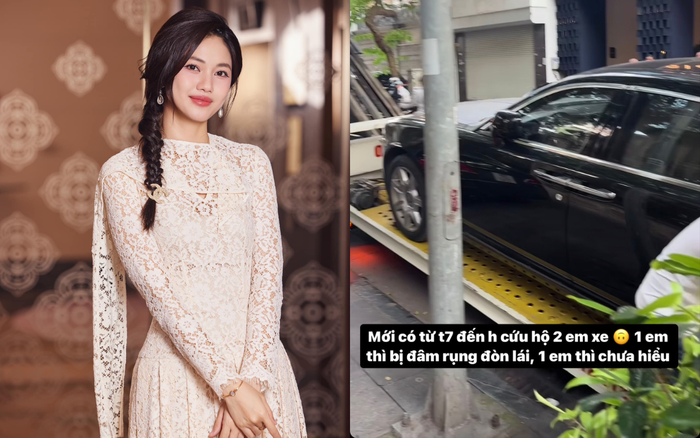 Á hậu Thanh Tú không giấu khỏi sự buồn bã, hoang mang vì liên tiếp bị hỏng hai chiếc xe ô tô. Ảnh: FBNV