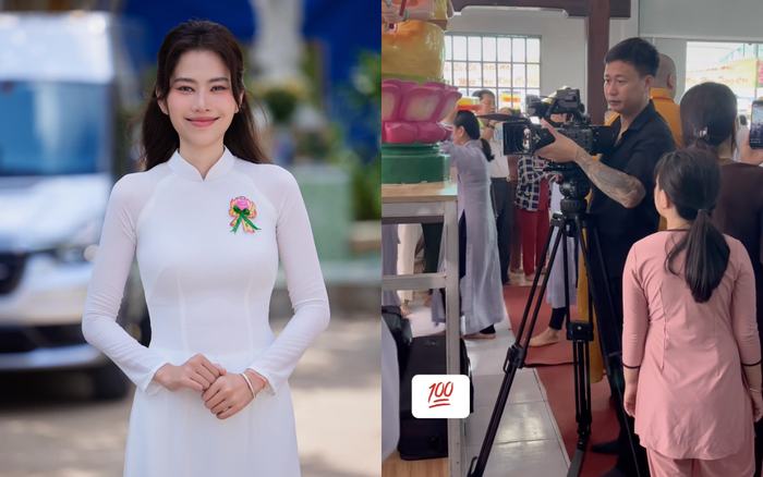 Bạn trai Nam Em mặc đồ đen khi đến chùa. Ảnh: FBNV