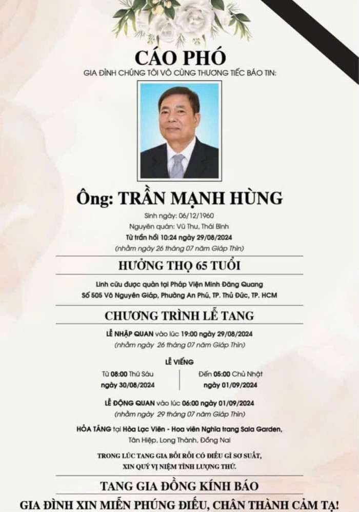 Ông Trần Mạnh Hùng - cựu chủ tịch CLB Hải Phòng đã qua đời vào sáng nay (29/8).