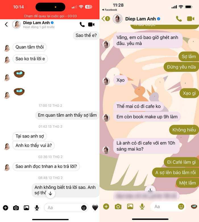 Chồng cũ công khai đoạn tin nhắn được Diệp Lâm Anh liên tục hỏi thăm sau ly hôn.