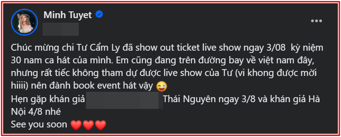 Cẩm Ly không mời em gái Minh Tuyết dự liveshow kỷ niệm 30 năm ca hát? Ảnh 2