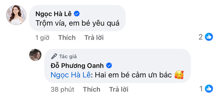 Bình luận khen ngợi của vợ NSND Công Lý khi thấy ảnh hai con của Phương Oanh. 