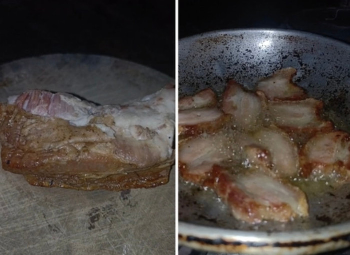 Miếng thịt hỏng được cô gái chế biến.