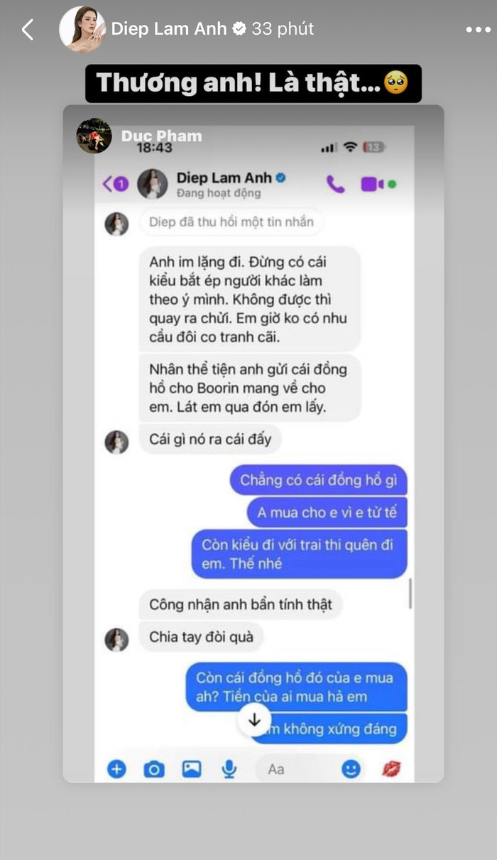 Diệp Lâm Anh được chồng cũ tặng đồng hồ, nhưng khi chia tay anh đã đòi lại. 