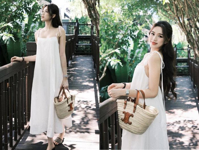 Đỗ Thị Hà chắc hẳn là một trong những mỹ nhân đầu tiên nhập hội không nội y. Hoa hậu Việt Nam 2020 thu hút với vẻ đẹp ngọt ngào, dịu dàng và trong trẻo trong chiếc váy suôn màu trắng tinh khôi. Phần áo hai dây mỏng manh không chỉ để lộ lưng trần quyến rũ, còn giúp Đỗ Thị Hà khéo khoe 'gò bồng đảo' gợi cảm.