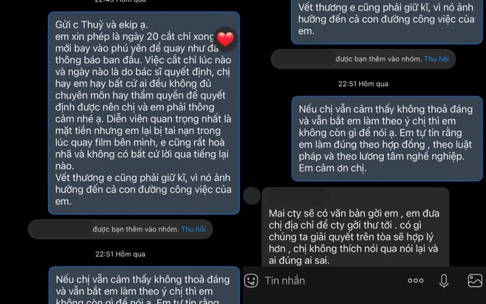 Trước đó, bạn thân Thùy Anh công khai tin nhắn nữ diễn viên xin ê-kíp đi trễ để cắt chỉ vết thương.