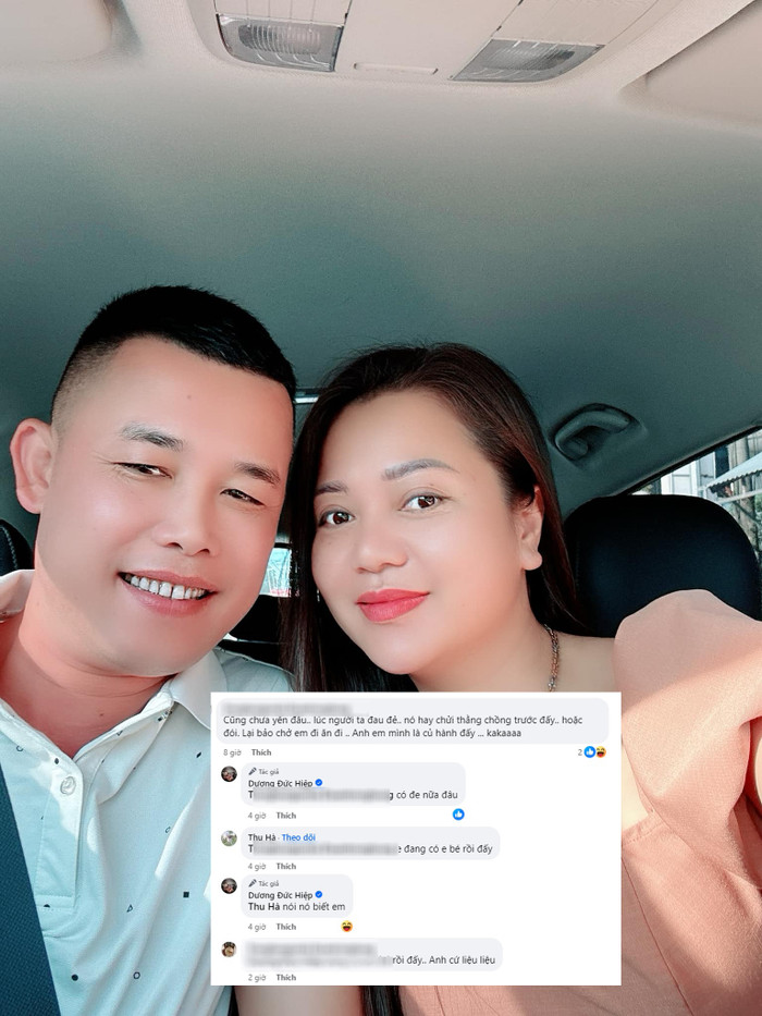 Vợ Hiệp Gà hài hước phản hồi bình luận của một người bạn: 'Em đang có em bé rồi đấy'. Tuy nhiên đây là lời đùa vui. 