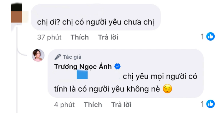 Trương Ngọc Ánh thể hiện sự thông minh trước câu hỏi về tình trạng mối quan hệ. Ảnh: FBNV