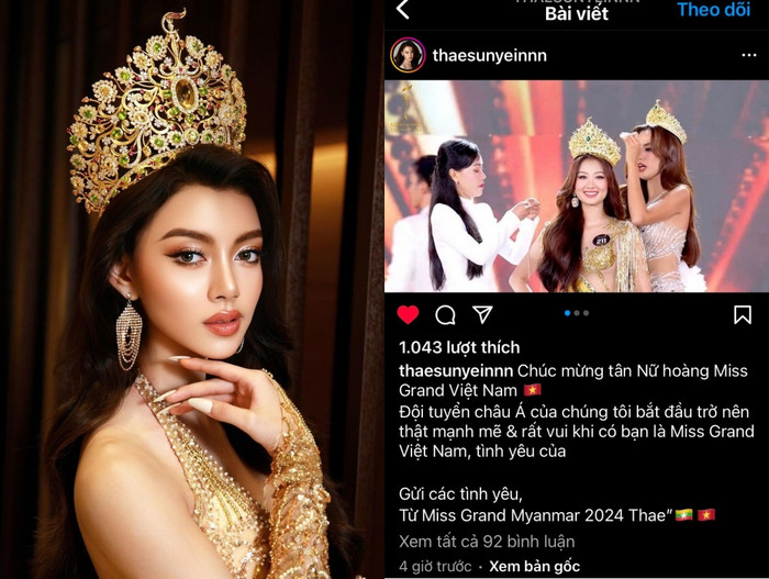 Miss Grand Myanmar gửi lời chúc mừng đến Tân Miss Grand Vietnam