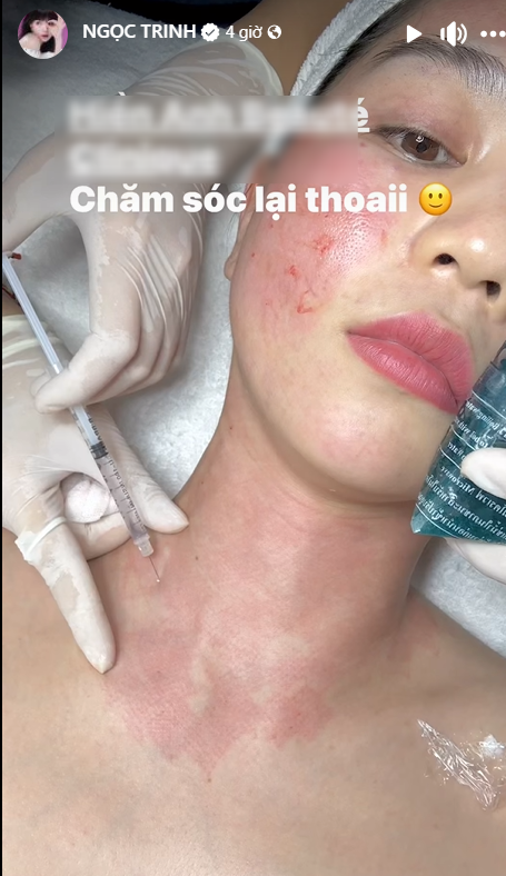 Ngọc Trinh tận hưởng dịch vụ chăm sóc sắc đẹp. Ảnh chụp màn hình