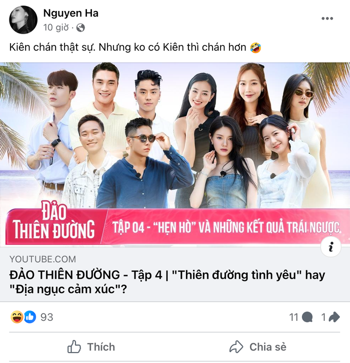 Nguyên Hà bày tỏ sự quan tâm đến chương trình Đảo Thiên Đường. Ảnh: FBNV