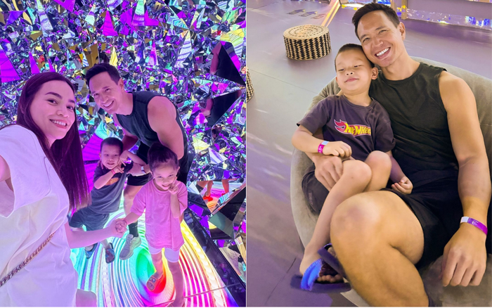 Hồ Ngọc Hà nắm tay con gái Lisa, vui vẻ tự dùng điện thoại cá nhân để lưu lại những khoảnh khắc đáng nhớ bên cạnh chồng và các con. Ảnh: Instagram henrylisaleon