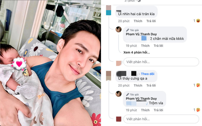 Chồng Kha Ly đang tận hưởng những tháng ngày chăm sóc con nhỏ cùng vợ. Ảnh: FBNV