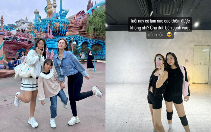 Phạm Quỳnh Anh bị con gái lớn 'vượt mặt' về khoản chiều cao. Ảnh: FBNV