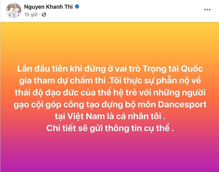 Bài đăng của Khánh Thi trên trang cá nhân.