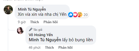 Minh Tú tranh thủ xin bé bầu bí từ đàn chị Võ Hoàng Yến. Ảnh chụp màn hình