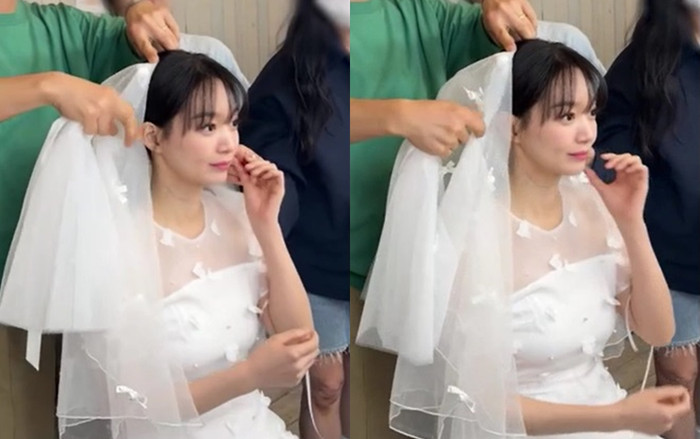 Khoảnh khắc Sin Min Ah khoác váy cưới đang được nhiều khán giả quan tâm. 