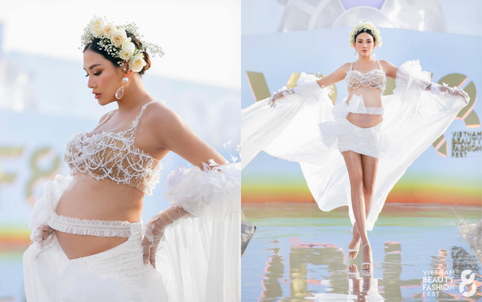 Võ Hoàng Yên vác bụng bầu xuất hiện trên sàn runway. Ảnh: Vietnam Beauty Fashion Fest 8