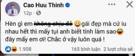 Vài phút sau đó, bài đăng của bác sĩ Thịnh đã bị xoá.