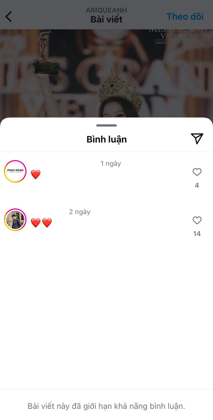Hoa hậu Quế Anh giới hạn tính năng bình luận trên trang Instagram.