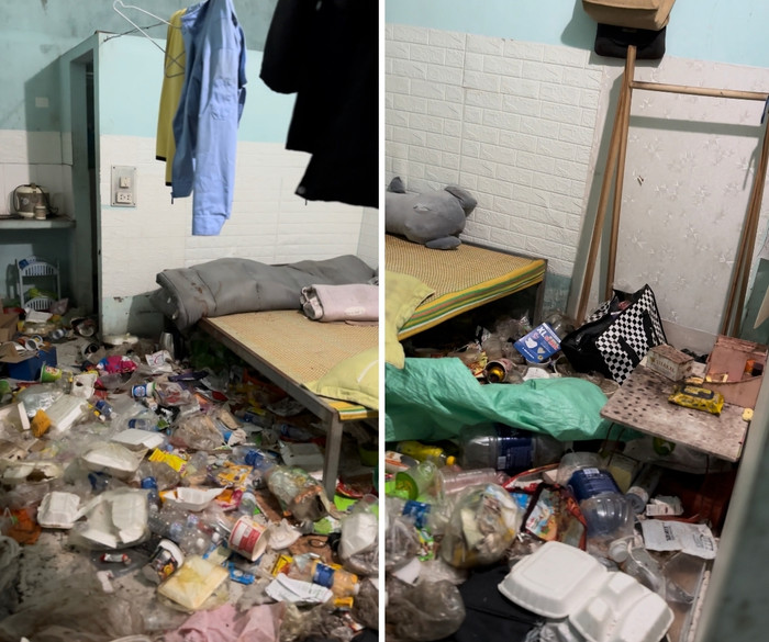 Căn phòng trọ ngập ngụa rác thải