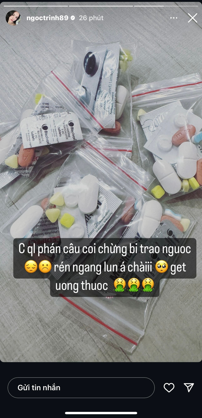 Ngọc Trinh gặp vấn đề về sức khoẻ, phải uống lượng lớn thuốc thang.