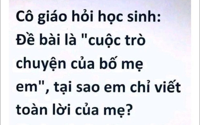 Cô giáo hỏi 'vì sao tả cuộc trò chuyện của bố mẹ mà chỉ viết lời của mẹ, cô bé trả lời cực hài hước Ảnh 2