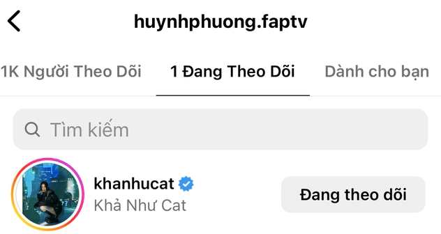 Trên mạng xã hội, Huỳnh Phương nhập hội 'chỉ follow mình em' khi theo dõi duy nhất tài khoản của Khả Như. 
