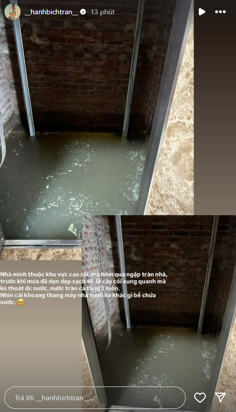 Bạn gái Vũ Văn Thanh chia sẻ tình hình nhà bị ngập nước. Ảnh chụp màn hình
