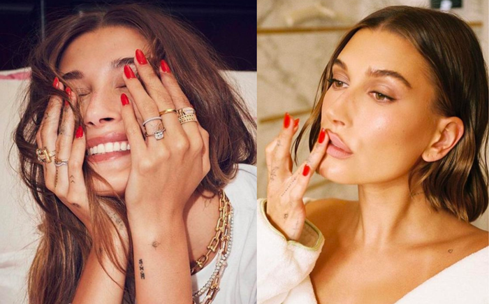 'Red nails theory' mang đến cho vợ Justin Bieber giao diện quyến rũ.