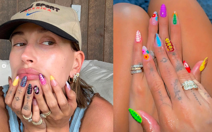 Abstract nails giúp Hailey Bieber trở nên nổi bật.