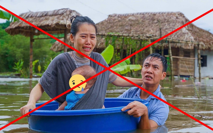 Sự thật bức ảnh chồng dầm mình trong nước lũ ôm chậu nhựa sơ tán vợ con Ảnh 2