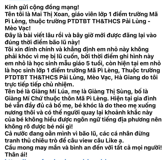 Cô giáo em bé trong clip lên tiếng đính chính.