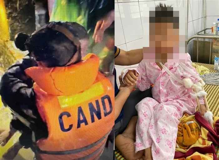 Cháu Đ. đã được cứu và đưa về Trung tâm y tế trong tình trạng hoảng loạn. Ảnh: Bộ Công an