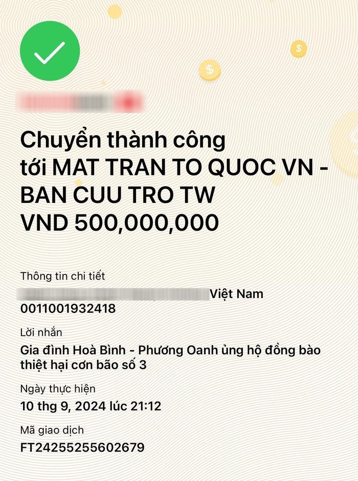 Shark Bình và Phương Oanh ủng hộ 500 triệu cứu trợ người dân khó khăn vì bão số 3.