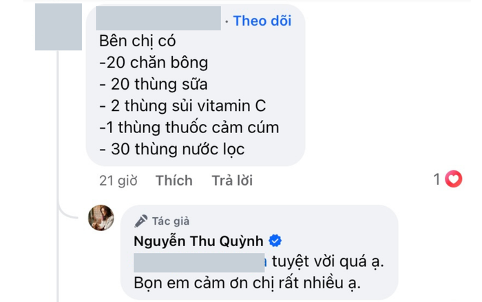 Khán giả ủng hộ nhu yếu phẩm thông qua Thu Quỳnh.