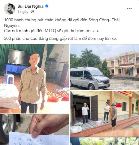 Đại Nghĩa thường xuyên cập nhật tình hình cứu trợ lên trang cá nhân. 