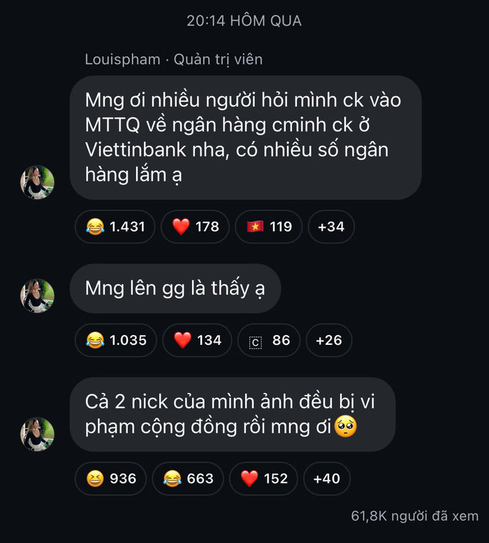 Chia sẻ của Louis Phạm trên broadcast cá nhân