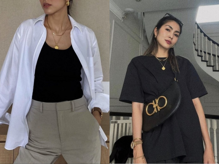 Tăng Thanh Hà không mang quá nhiều phụ kiện nhưng vẫn rất sang trọng.