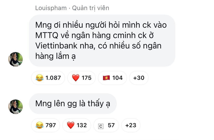 Cô nàng khăng khăng bản thân chuyển khoản ở nhiều tài khoản khác nhau của MTTQ Việt Nam, trong đó có tài khoản Viettinbank