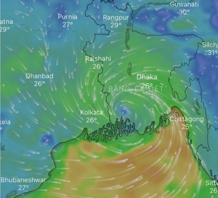 Áp thấp nhiệt đới - tàn dư của bão Yagi đã di chuyển tới vùng biển Bangladesh và đang hồi sinh.