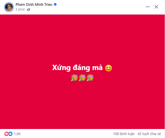 Siêu mẫu Minh Triệu là người đầu tiên đăng đàn chúc mừng chiến thắng của 'cô bạn thân' Hoa hậu Kỳ Duyên. Động thái này đã nhận về nhiều sự quan tâm, bởi trước đó cả hai vướng phải tin đồn 'rạn nứt'.