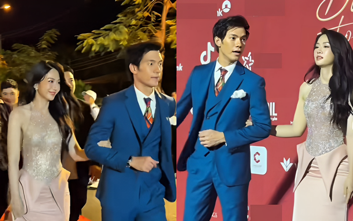 Khoảnh khắc Nhan Phúc Vinh sánh đôi Lê Bống tại sự kiện mới đây.