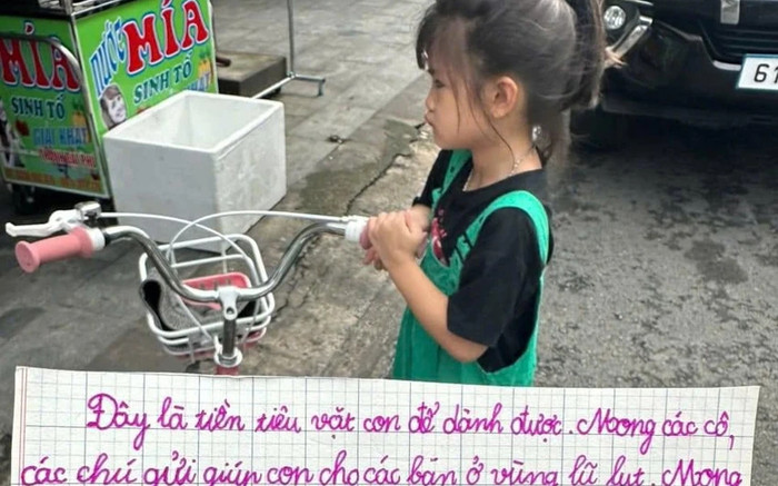 Bé gái cầm xấp tiền lẻ đi ủng hộ lũ lụt, lời nhắn khiến dân tình xúc động Ảnh 2