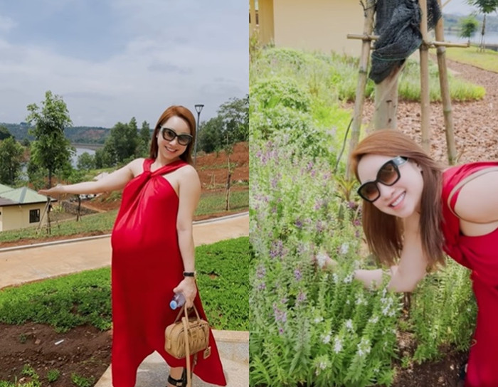 Bà xã Chi Bảo bế bụng bầu, lên Đắk Nông trong ngày khai giảng của ngôi trường mà vợ chồng cô cùng các mạnh thường quân xây dựng cho các em nhỏ có hoàn cảnh khó khăn/