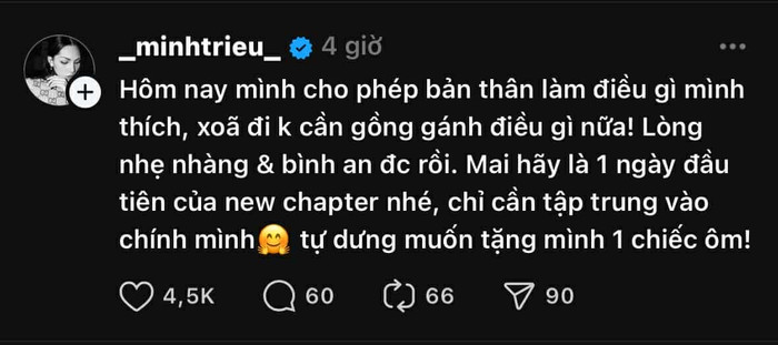 Bài viết mới nhất của Minh Triệu được cho là đang nhắc đến Kỳ Duyên. Ảnh: Chụp màn hình