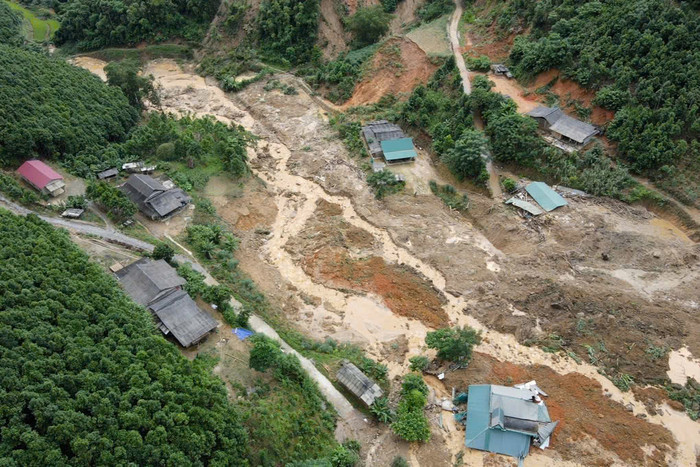 Cảnh tượng hoang tàn của thông Nậm Tông nhìn từ trên cao xuống.